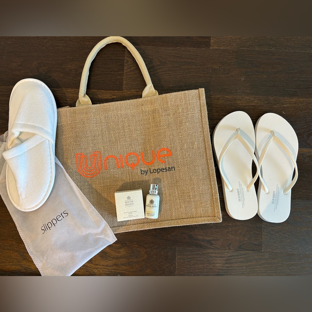 Vaca ready! Straw beach tote + old navy white flipflops + slippers + lotion soap